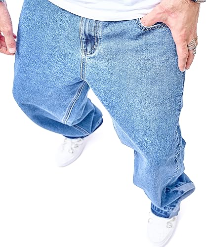 Miniatura 6 de WEIBUMAOYI Pantalones vaqueros de pierna ancha para hombre, pantalones de mezclilla de carpintero de pierna recta, pantalones holgados