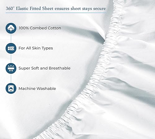 Miniatura 4 de ROYALE LINENS Juego de sábanas de 400 hilos 100% algodón cultivado en Estados Unidos, 4 piezas, 1 sábana bajera, 1 sábana encimera, 2 fundas de