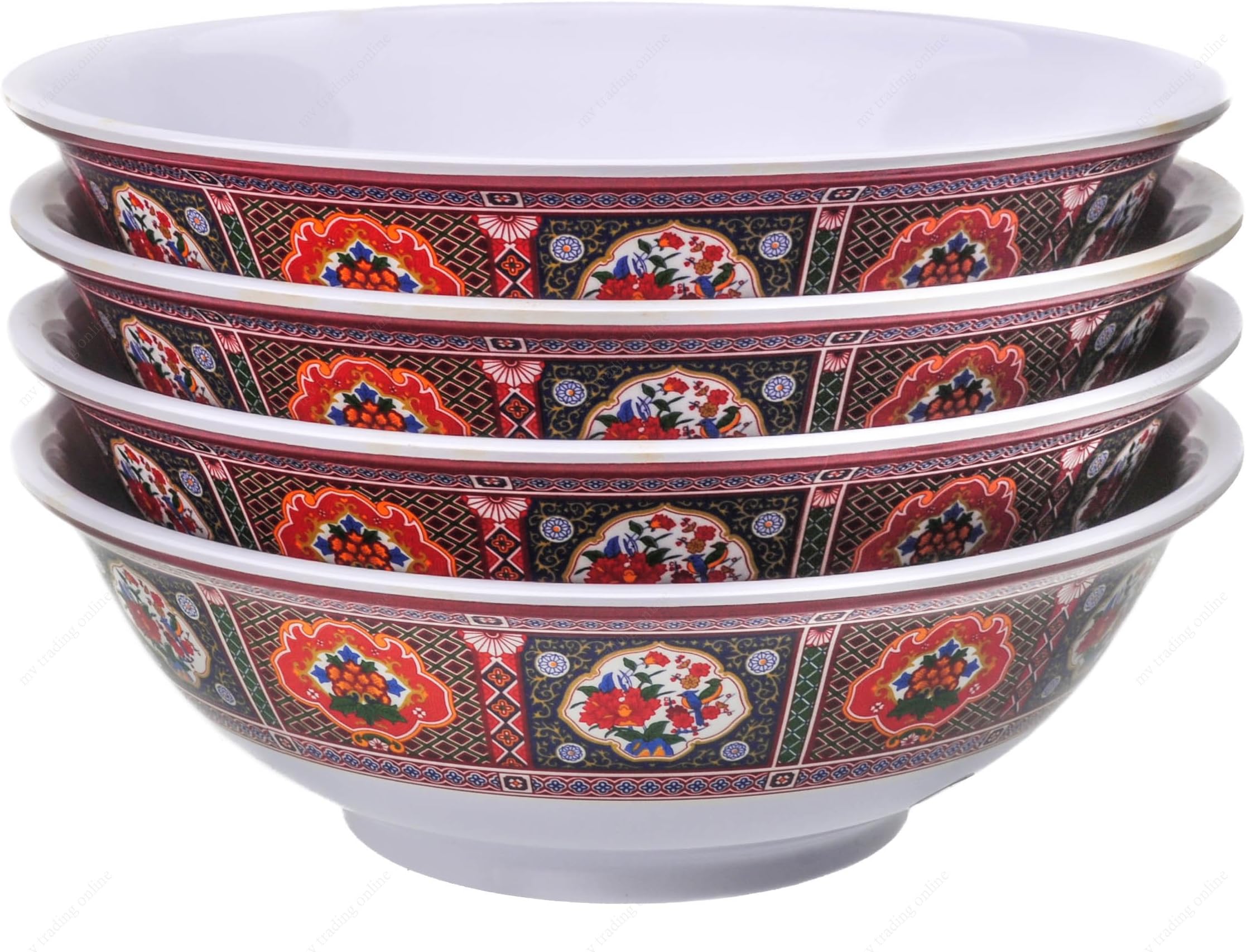 M.V. Trading Melamine Oriental Pho Noodle Soup Bowl, 52 Ounce, Peacock Design, Set