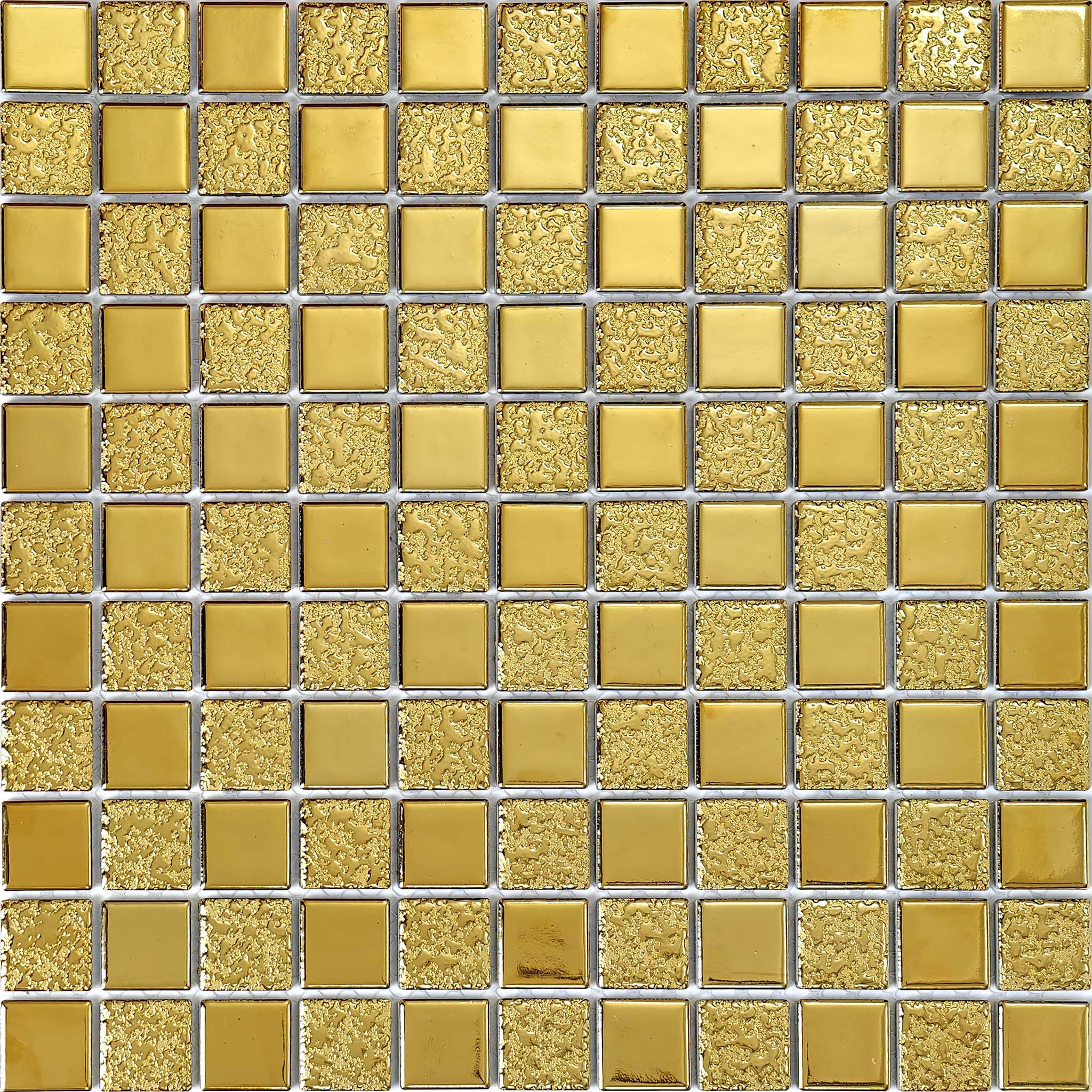 Gold Mosaic Ceramic Tile Glossy Textured Porcelain for Backsplash in Kitchen & Bathroom, Shower Floor and Wall, Fireplace Decor (10 Square Feet)