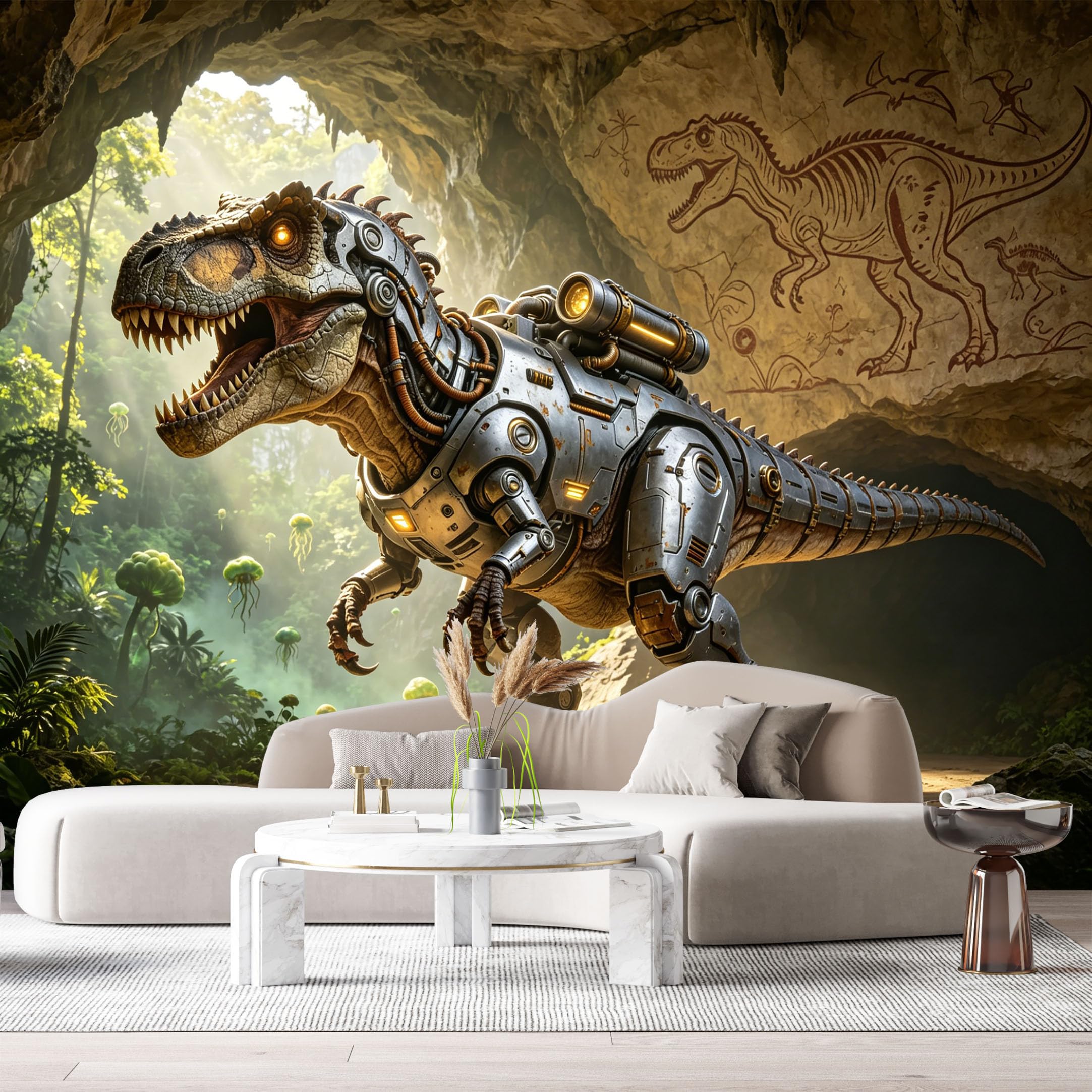Custom Size Wall Mural Beast Mech SciFi Robot Jungle Cave Textured 3D Futuristic Style SelfAdhesive Art Prints Removable Large Wallpaper Esports Room Game Room Studio