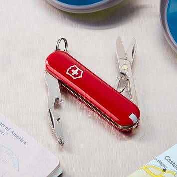 Victorinox Jetsetter Swiss Army Knife, Compact 7 Function Swiss Made Tool with Scissors, Magnetic Phillips Screwdriver and Key Ring Red