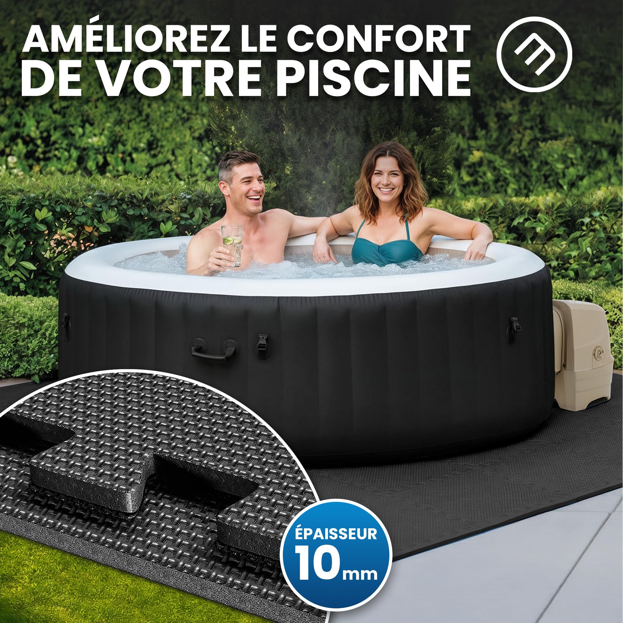bemaxx Tapis de Protection pour Piscine Tapis de Sol Pool - Set de 18 Tapis EVA sous-Couche Tapis Puzzle Dalles de Piscine Plaques de Piscine Film de Sol Protection du Sol Bassin pour Enfants - Noir