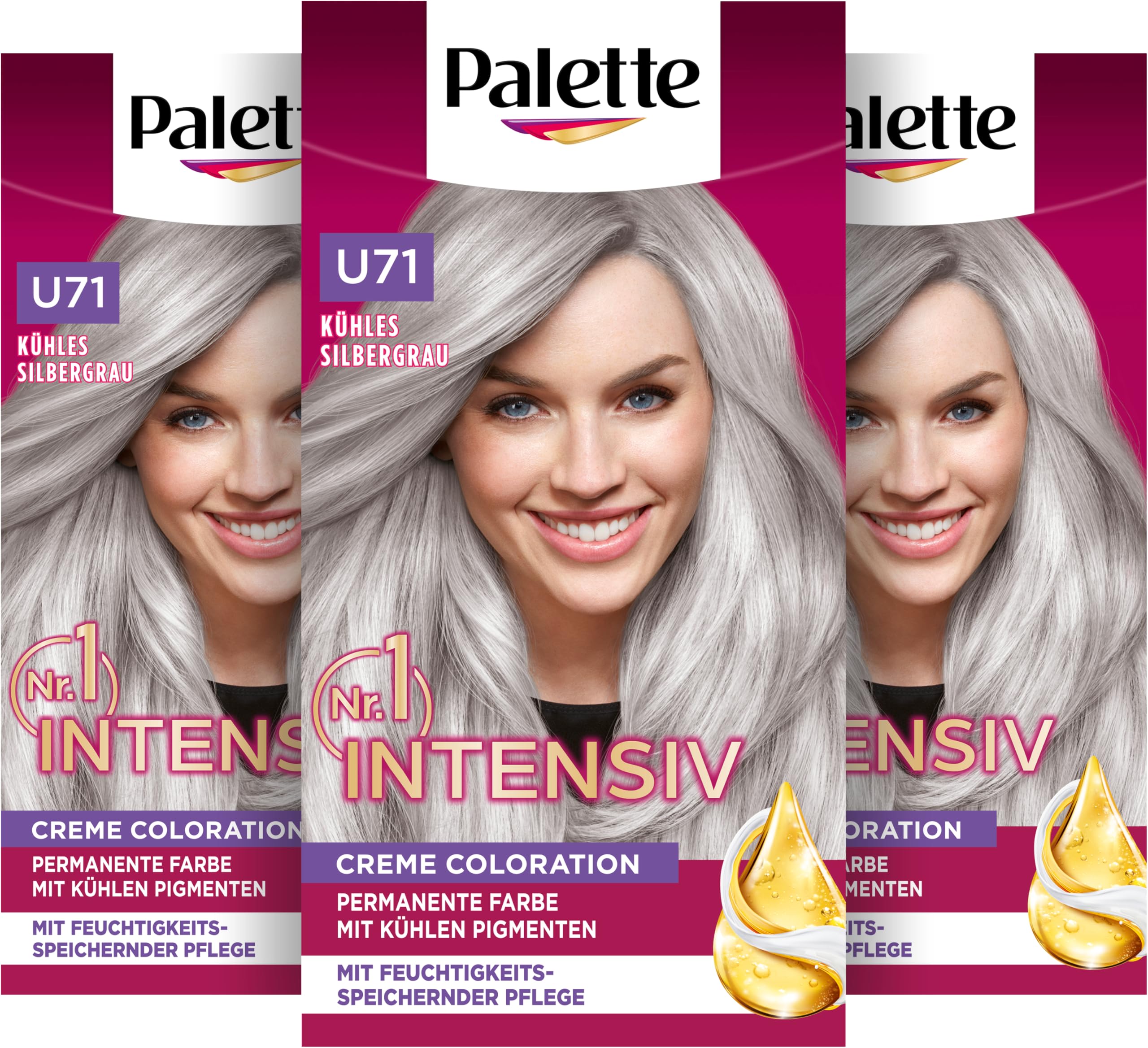 Palette Intensiv Creme Coloration U71 Kühles Silbergrau (115 ml), permanente Haarfarbe für leuchtende, langanhaltende Farbbrillanz & 100% Grauabdeckung