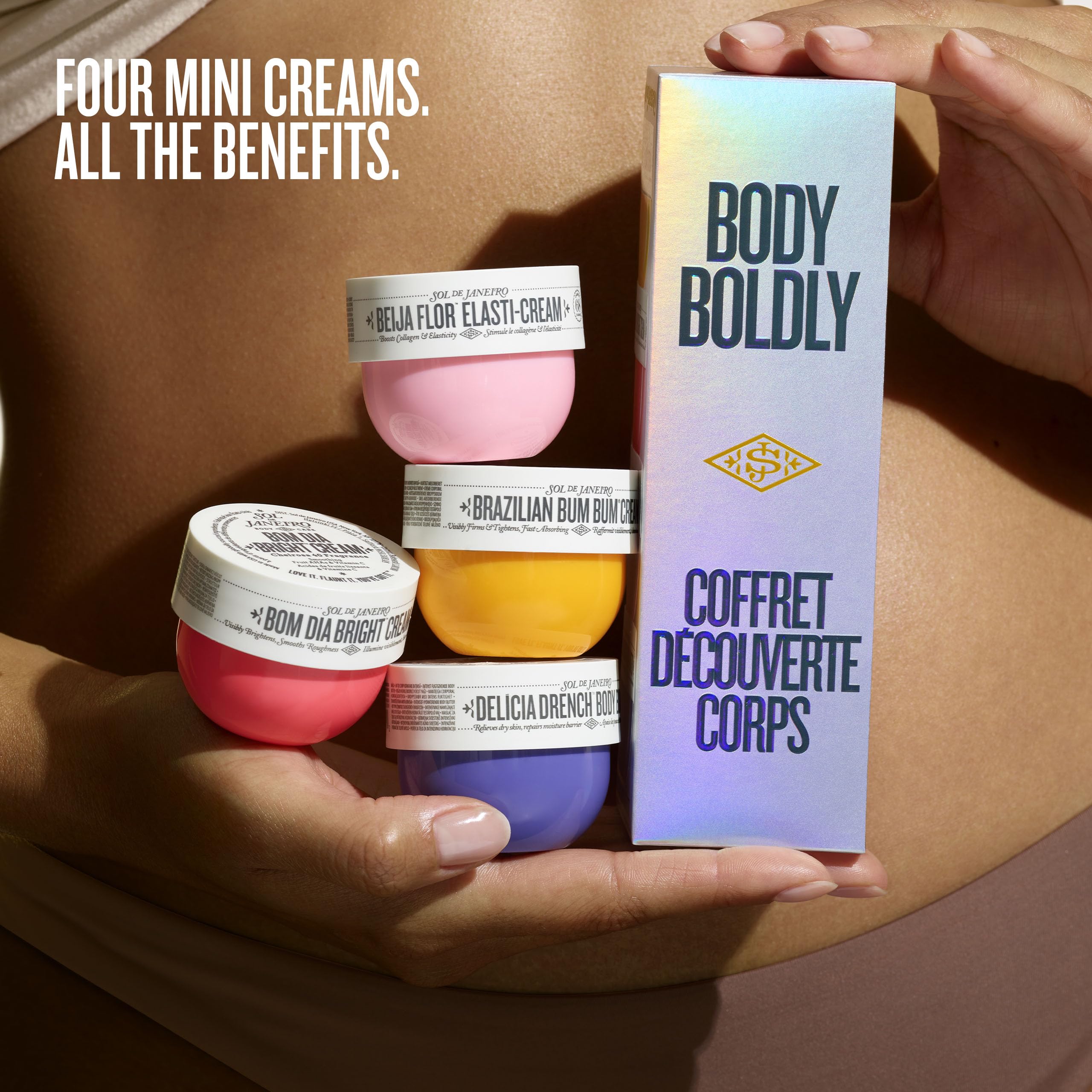 Sol de Janeiro Body Boldly Body Cream Discovery Set | Trial Size Body Creams | Gift Set | Set of 4 - 25mL | Bum Bum, Bom Dia, Beija Flor, Delicia Drench | Amazon Exclusive