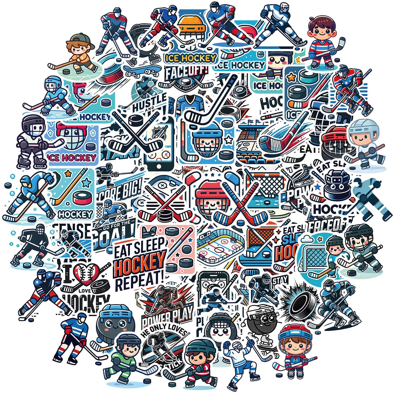 100 Pcs Hockey Stickers Waterproof Stickers for Water Bottle Laptop Computer Skateboard Vinyl Hockey Party Favors Birthday Decorations Stuff Decals