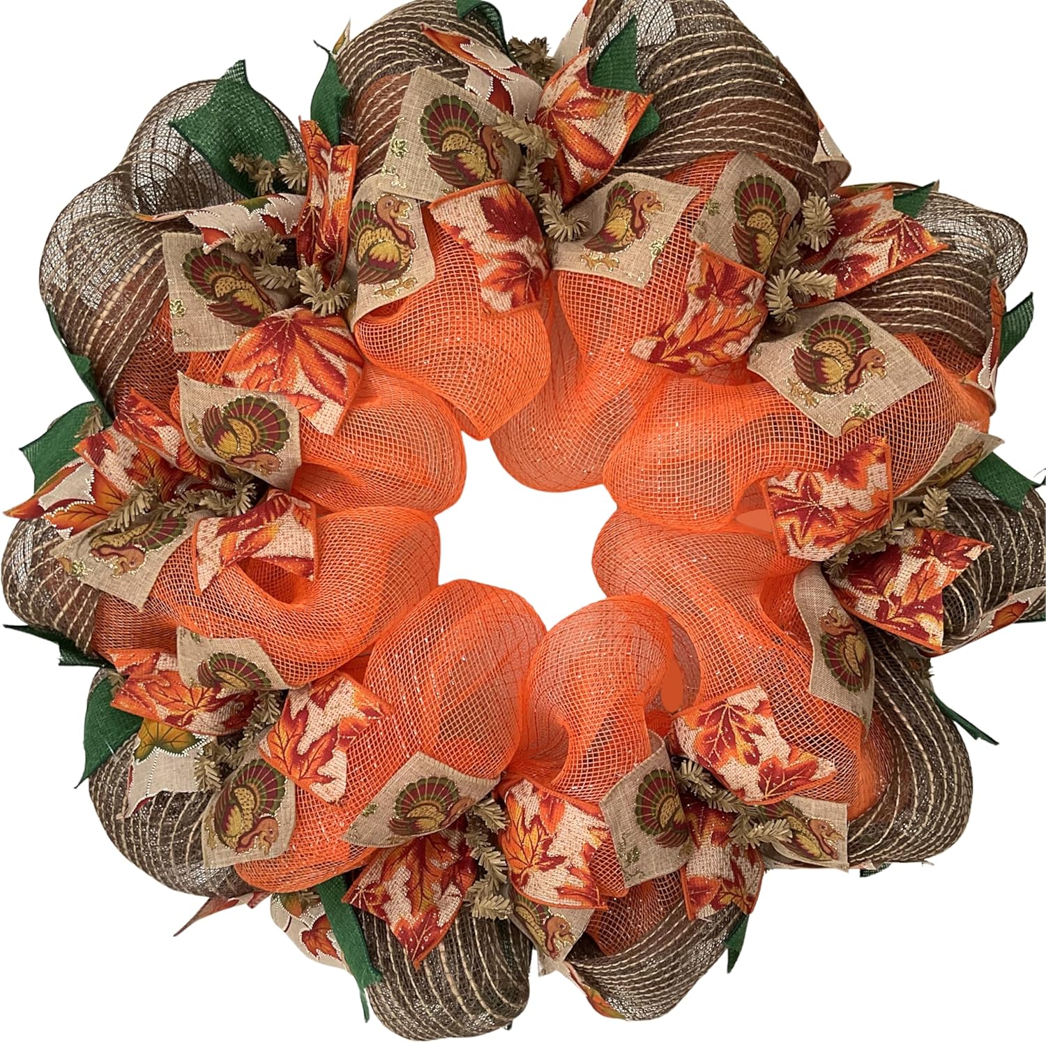Thanksgiving Turkey Ribbon Wreath Premium Handmade Deco Mesh 24 inch Diameter or 28 inch Diameter