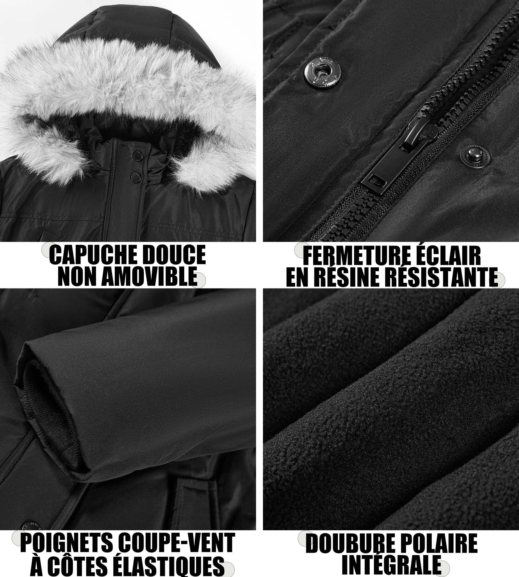 Sunny Sprout Manteau fille hiver - Doudoune capuche fourrée parka coupe-vent imperméable