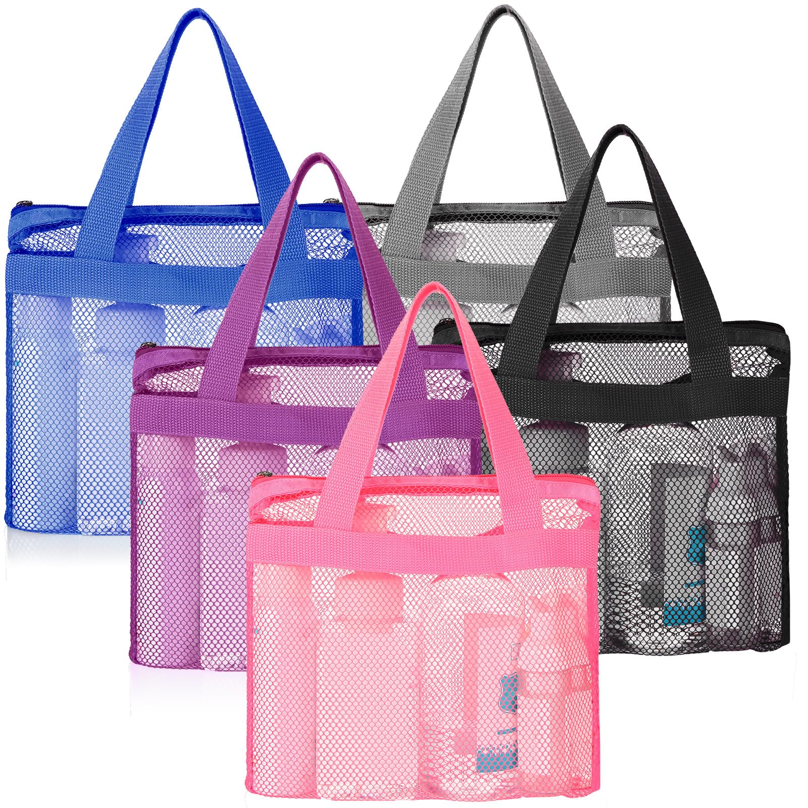 Sweetude 6 Pcs Portable Mesh Shower Caddy Tote Assorted Colors Quick Dry Tote Bag Mesh Beach Bags for