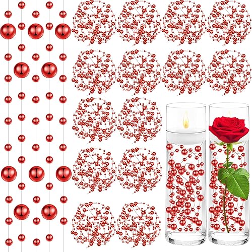 zzhxkjhky Cadena de perlas de 50 cuerdas, velas flotantes con luces de perlas sintéticas, perlas para relleno de jarrón, cuentas de perlas