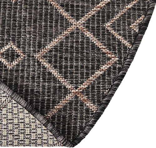 Vista 654 de Unique Loom Alfombra Colección enrejado Marroquí Celosía Transicional Interior y Exterior, Polipropileno Gris carbón/natural