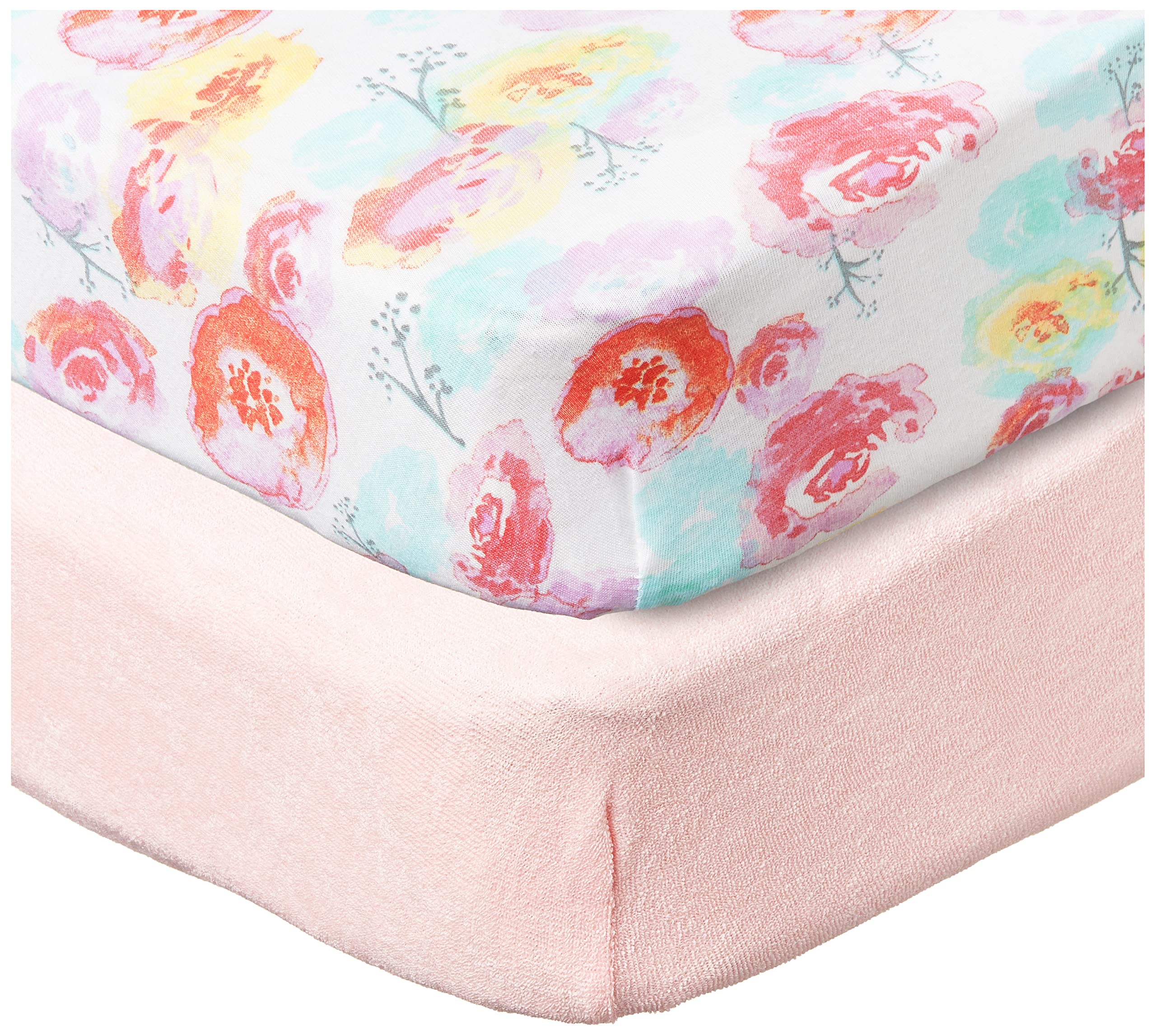 HonestBaby Lot de 2 housses de matelas à langer en coton bio imprimé et éponge, rose fleur, taille unique
