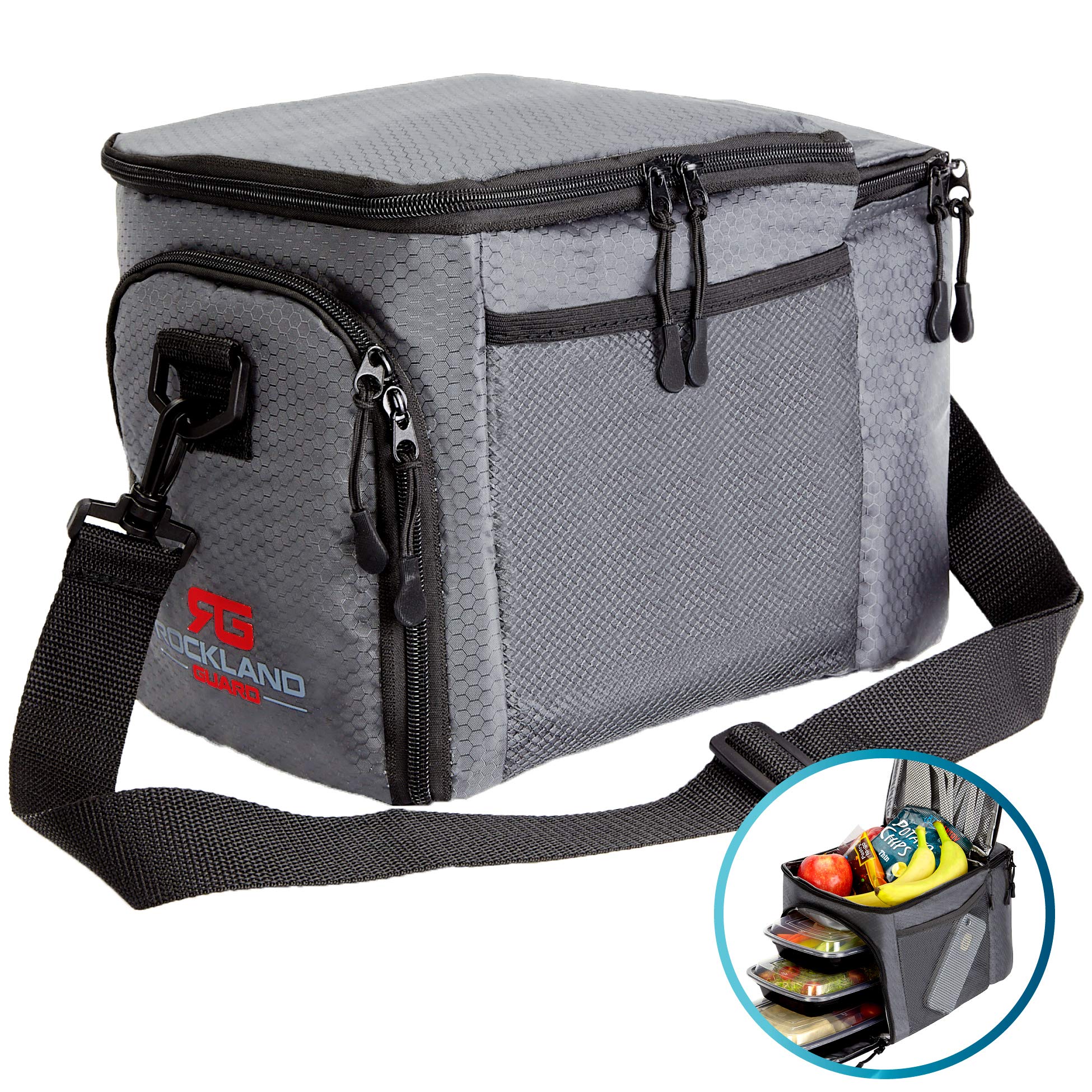 Rockland Guard - Sac isotherme pour la préparation des repas - Boîte à déjeuner portable chaude ou froide pour la gestion des repas au travail, à la salle de sport ou en voyage (gris)