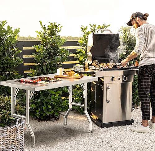 Miniatura 2 de YITAHOME Mesa plegable de acero inoxidable, mesa de preparación plegable de 48 x 24 pulgadas con estante inferior, mesa plegable de acero inoxidable