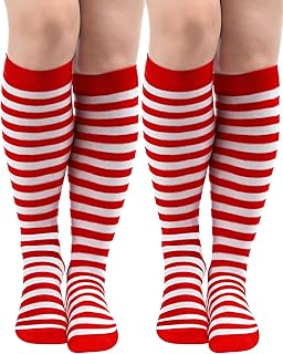 2 Pairs Striped Knee High Socks for Women Striped Thigh High Socks Mardi Gras St Patricks Day Long Opaque Hosiery