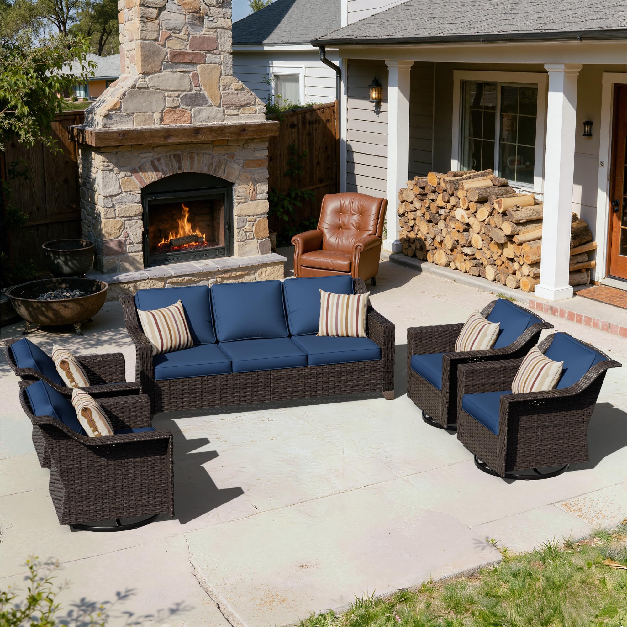 5 Piece Patio Furniture Set, Wicker Outdoor Conversation Set