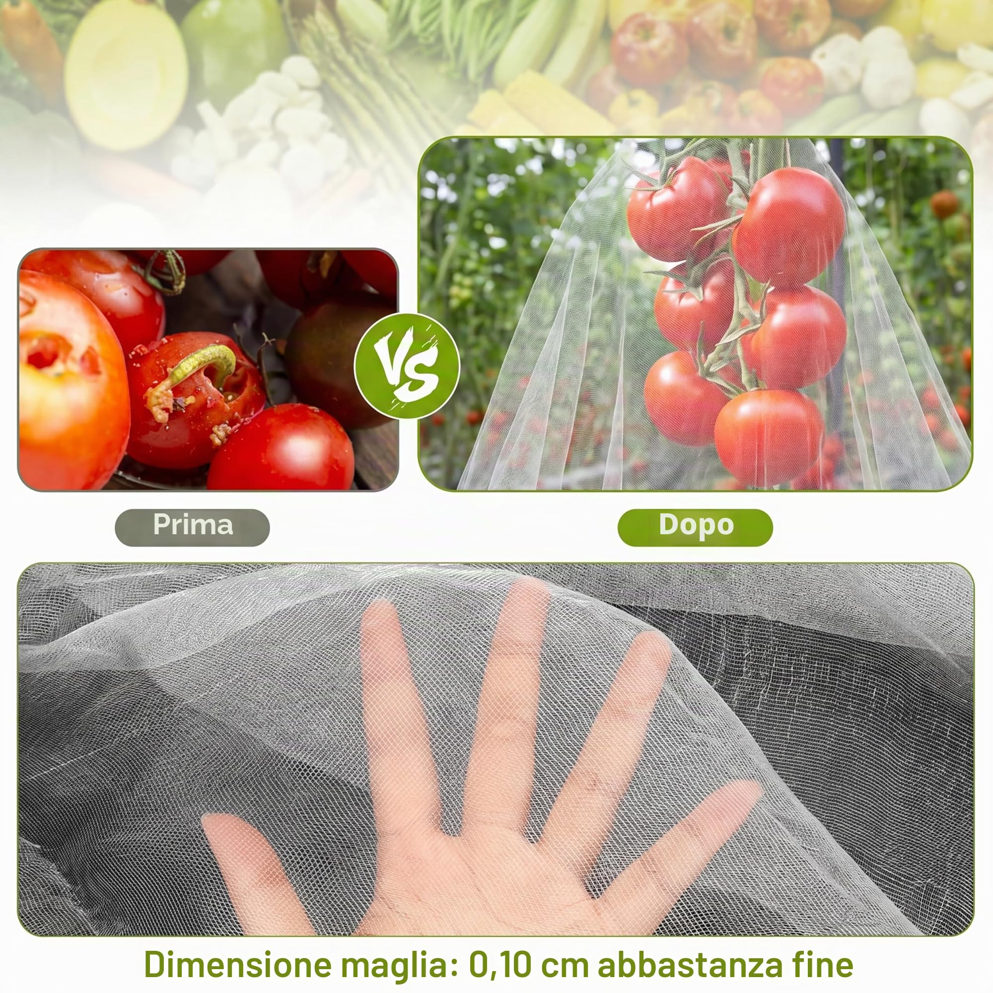 Zonon Rete da giardino per uccelli, 3 x 6 m, rete per insetti, rete bianca per piante da giardino