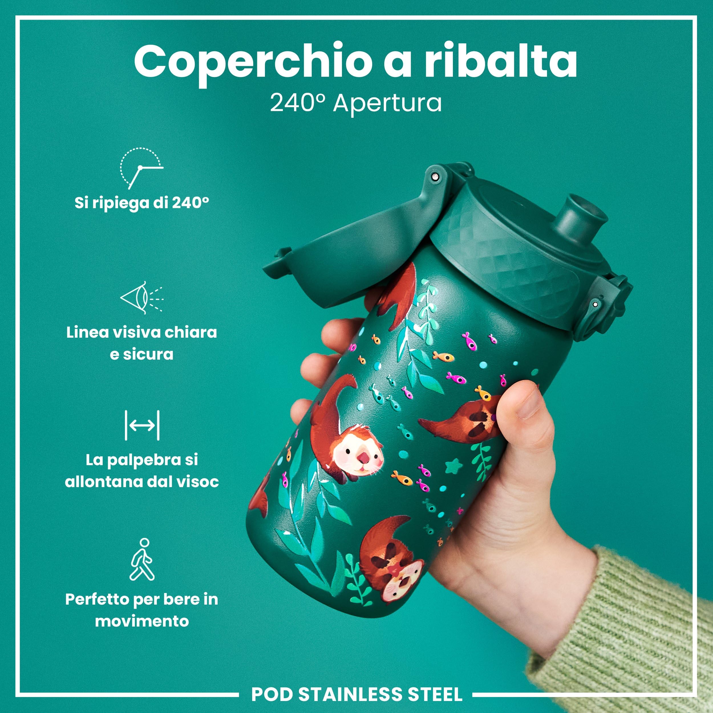 Borraccia ION8 Per Bambini 400ml - Acciaio Inox, Antigoccia, Lavabile In Lavastoviglie, Design Scimmie
