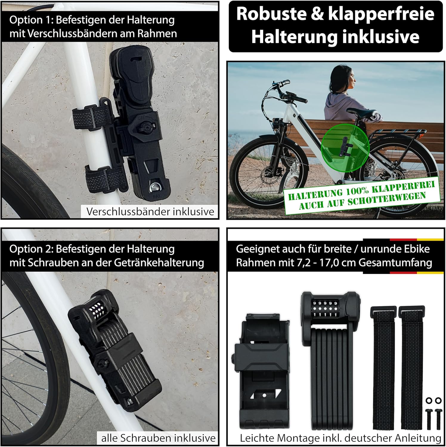 KOHLBURG Bicycle Lock Combination Lock with 5-Digit Combination Code [Bolt Cutter Safe, 101 cm Long] Folding Lock Type Vienna with Bracket High Security - Bicycle Lock E Scooter E-Bike & Bike Lock