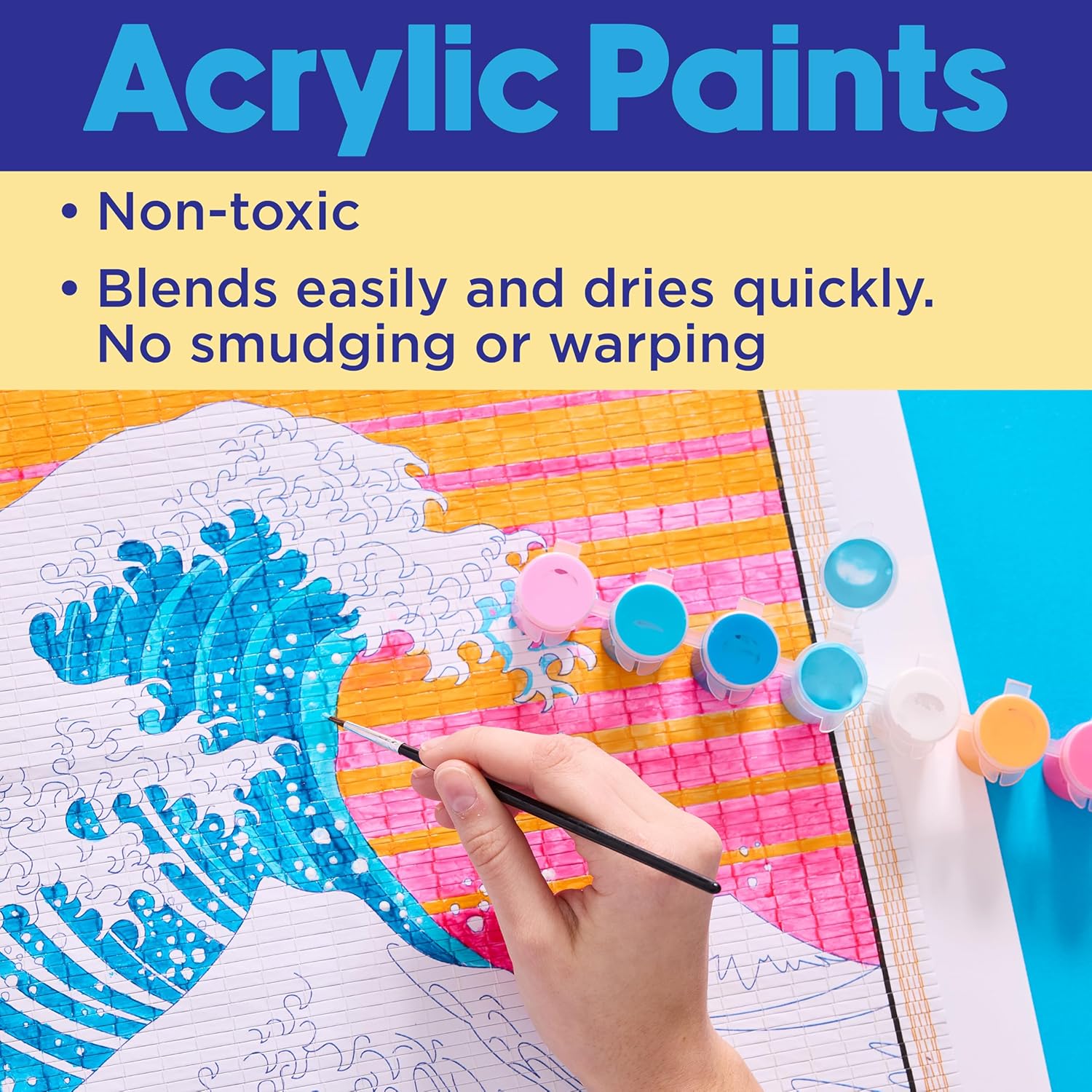 Faber-Castell Paper Scroll Painting Kit: The Great Wave | Hanging Wall Art with Pre-Printed Design, Ready-to-Hang DIY Painting Craft for Kids and Easter Basket Stuffers (1 Scroll, 8 Paints, 1 Brush)