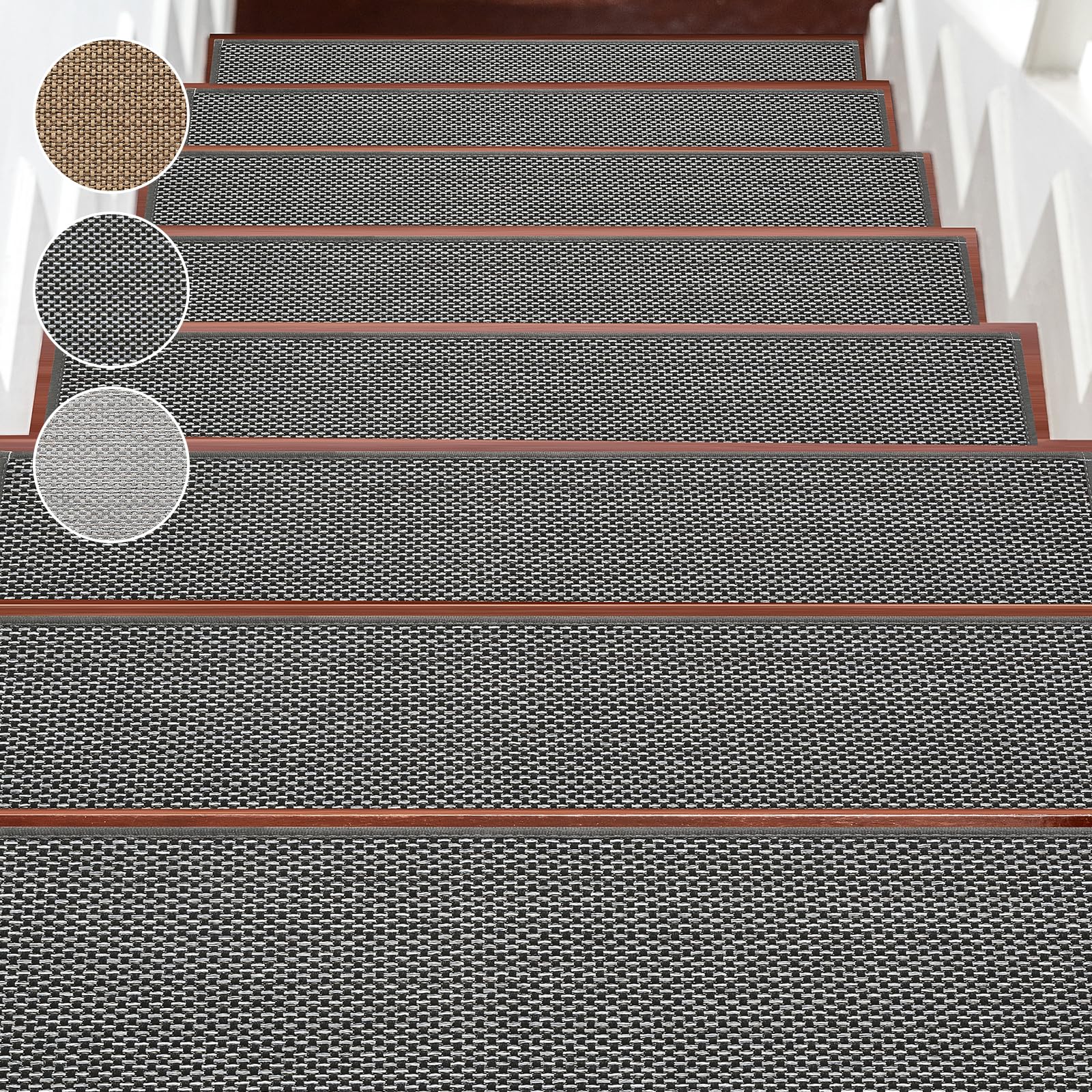 Qozary Stair Treads for Wooden Steps Indoor - 15 Pack Carpet Stair Treads, 8" X 30" Stair Runner for Carpeted Stairs, Peel and Stick Stair Treads