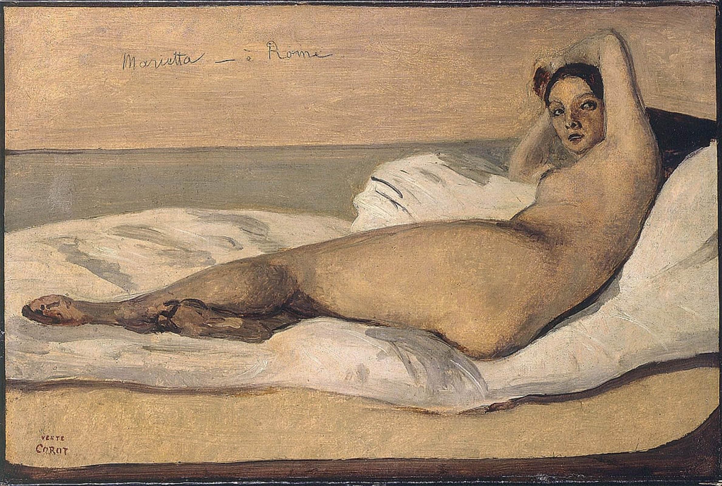 RZHRHJES Famous Painting Poster Art Canvas Print Retro Picture Marietta The Roman Odalisque by Jean Baptiste Camille Corot Poster Wall Art for Office Decor 60x90cm