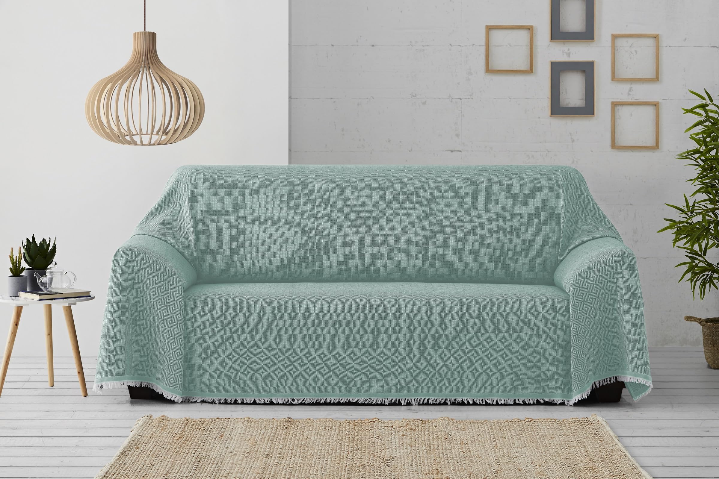 Textilhome - Foulard Multiuso Salvadivano Copridivano DANTE 180x285 cm - Copriletto leggero. Colore Acquamarina