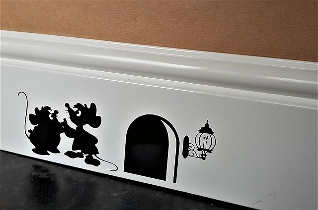 uksellingsuppliers Funny Mouse Hole Wall Sticker Gus and Jaq the Cinderella Mice Skirting Board Wall Art Sticker Vinyl Decal 20cm x 6cm