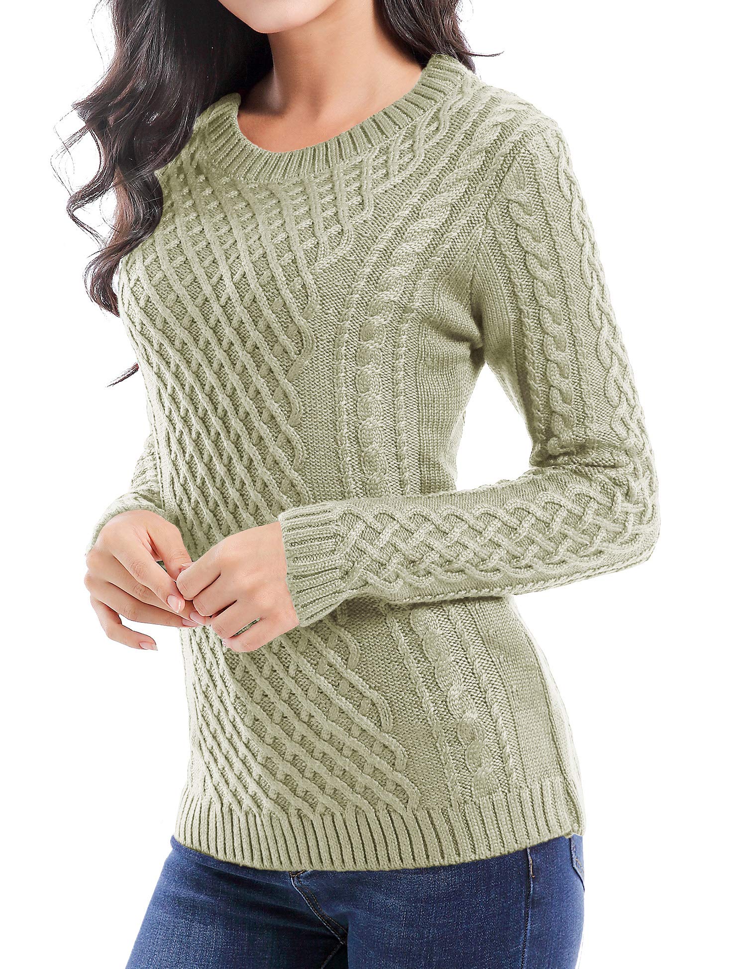 Women Crew Neck Knit Stretchable Elasticity Long Sleeve Sweater Jumper Pullover