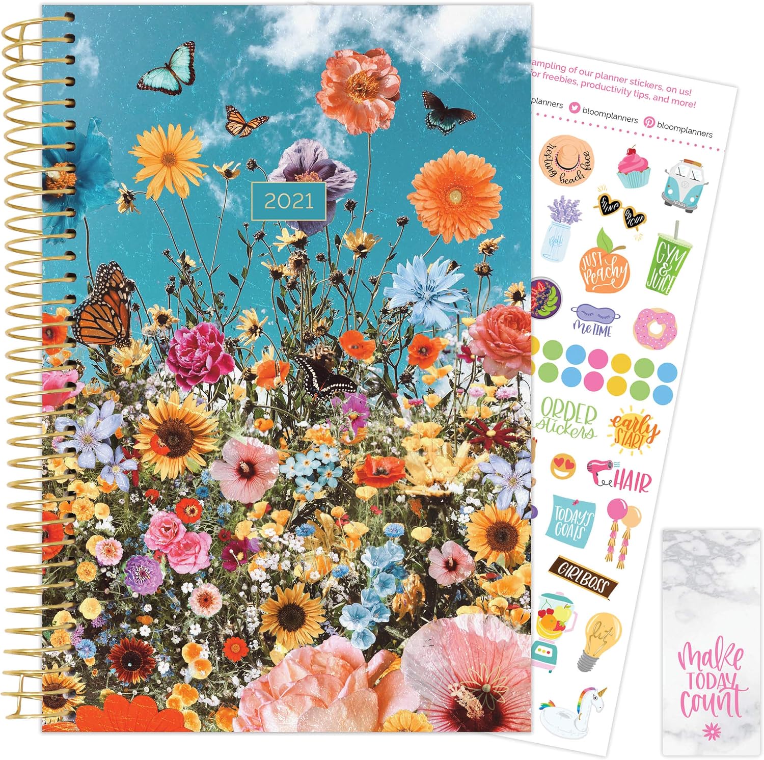 bloom daily planners 2021 Calendar Year Day Planner (January 2021 - December 2021) - 6” x 8.25” - Weekly/Monthly Agenda Organizer Book with Stickers & Bookmark - Wildflowers