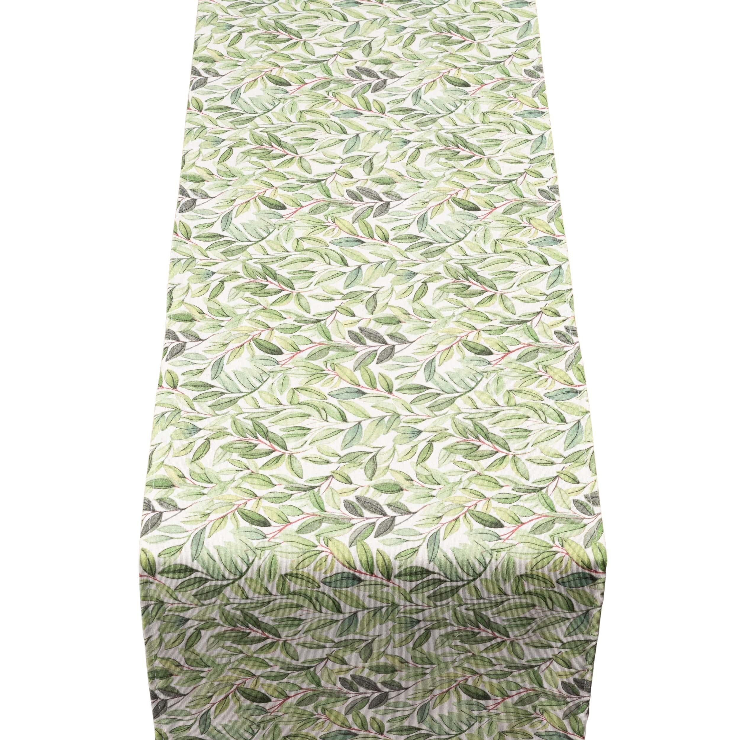Willow Sketch Table Runner in Sage Green. Delicate Nature-Inspired Botanical Leaf Design. Available in Two sizes (30cm x 230cm)
