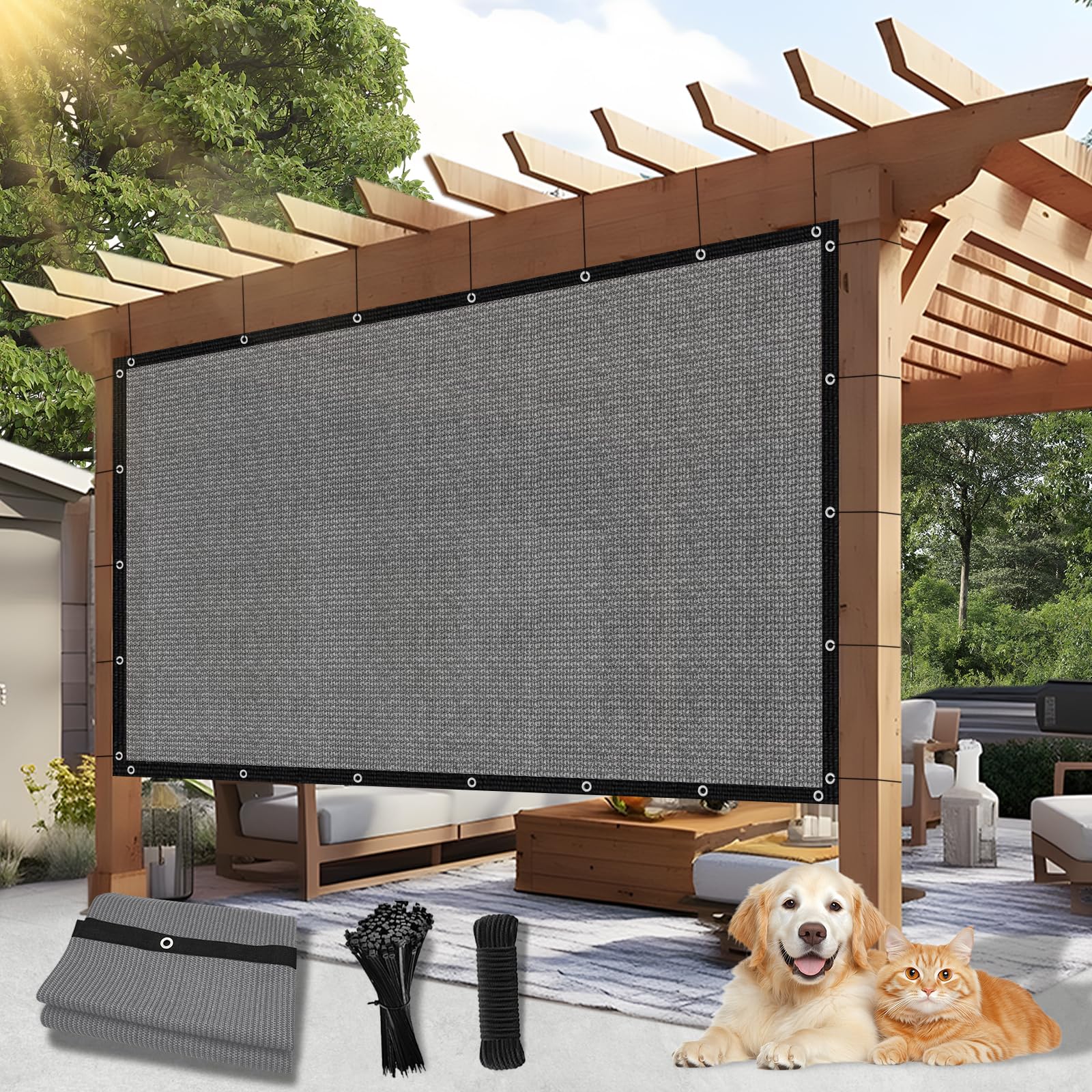 BELLE DURA 9'X12' Shade Cloth 90% Blockage Heavy Duty Pergola Shade Cover with Grommets for Outdoor Patio Lawn Garden, Cable Zip Ties Included, Light Grey (We CustomSized)