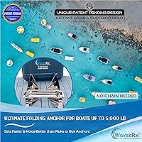 Vista 3 de WAVESRX Paquete de anclaje de acero inoxidable para barcos y pontones Cadena de anclaje de 4 pies + triancla plegable de 7 libras Se establece