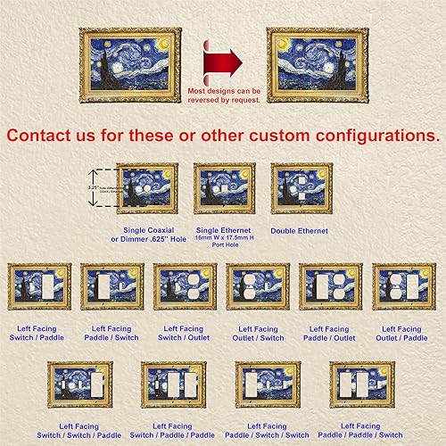 Miniatura 4 de Cubierta eléctrica acrílica decorativa de pintura de noche estrellada - Interruptor de luz triple