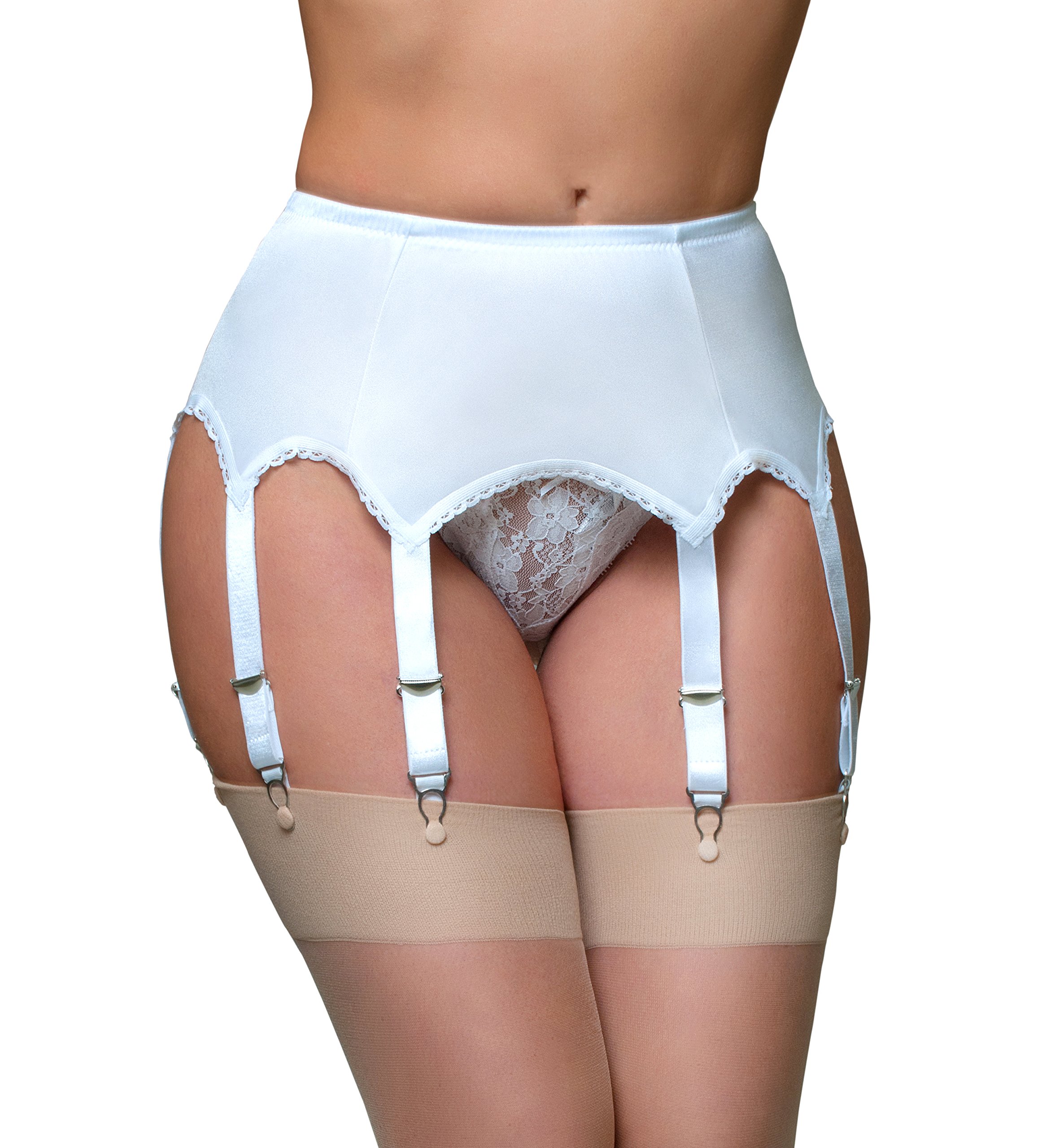 premier lingerie Lycra 8 Strap Suspender Belt for Stockings (PL3) [UK] ([2XL] (Waist 112-117 cm), White)