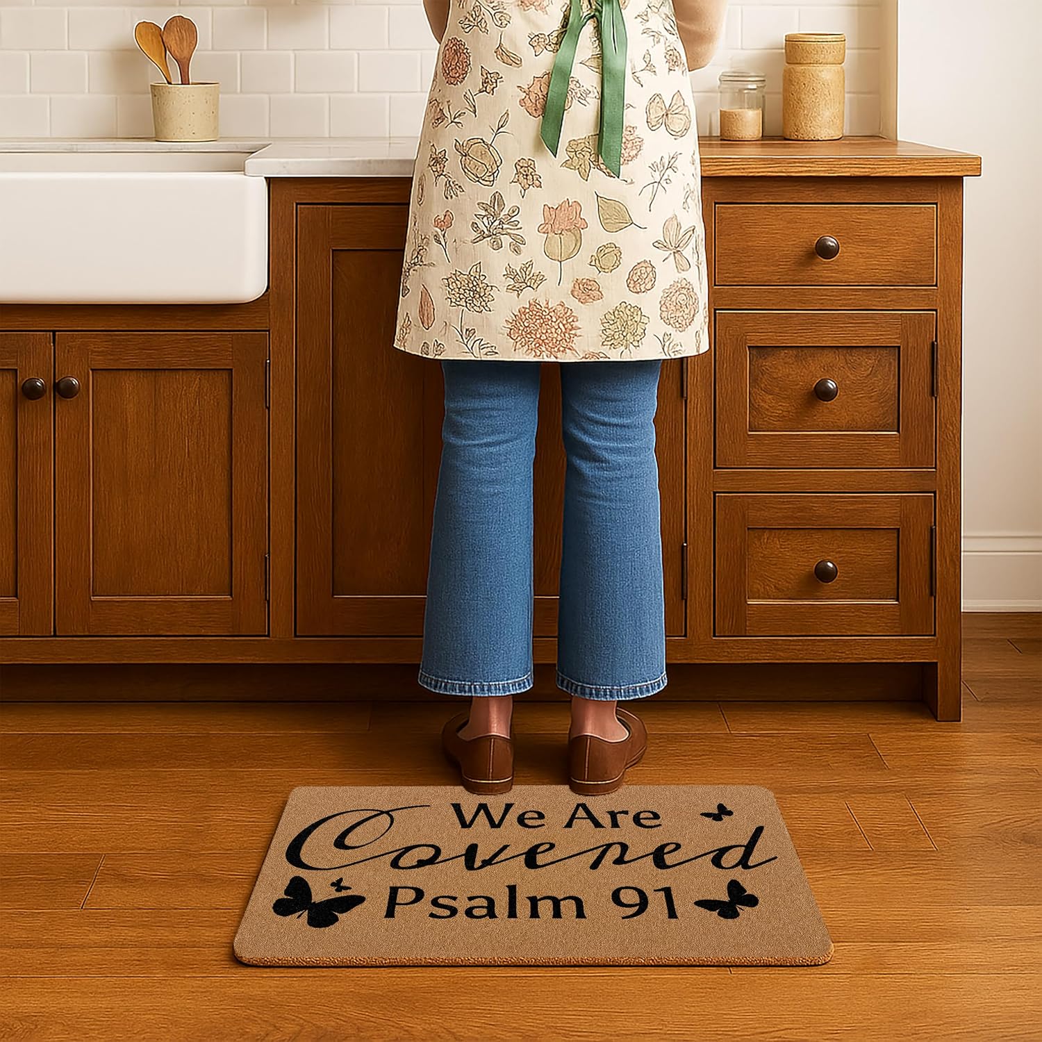 We are Covered Psalm 91 Christian Doormat, Bible Verse Welcome Front Door Mat Indoor Outdoor Entrance, Scripture Artificial Coir Doormats Religious Rugs for Patio Entry Home Decor 30x17in