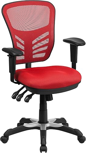 Miniatura 16 de Flash Furniture Nicholas Silla Giratoria de Respaldo Medio para Oficina y Juegos, Silla de Oficina Ergonómica de Malla con Soporte Lumbar y Altura