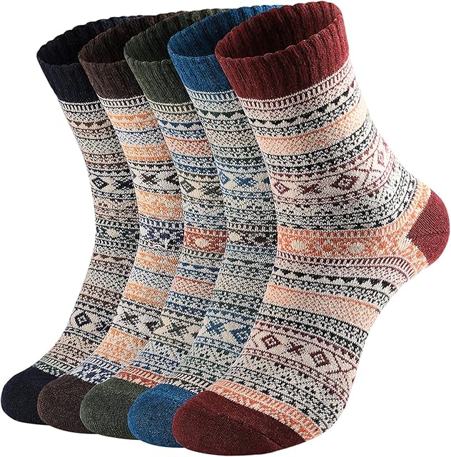 Amazon Brand - Eono Socks Women, Wool Socks, 5 Packs Women Thermal Socks Breathable Soft Thick Socks, Colourful