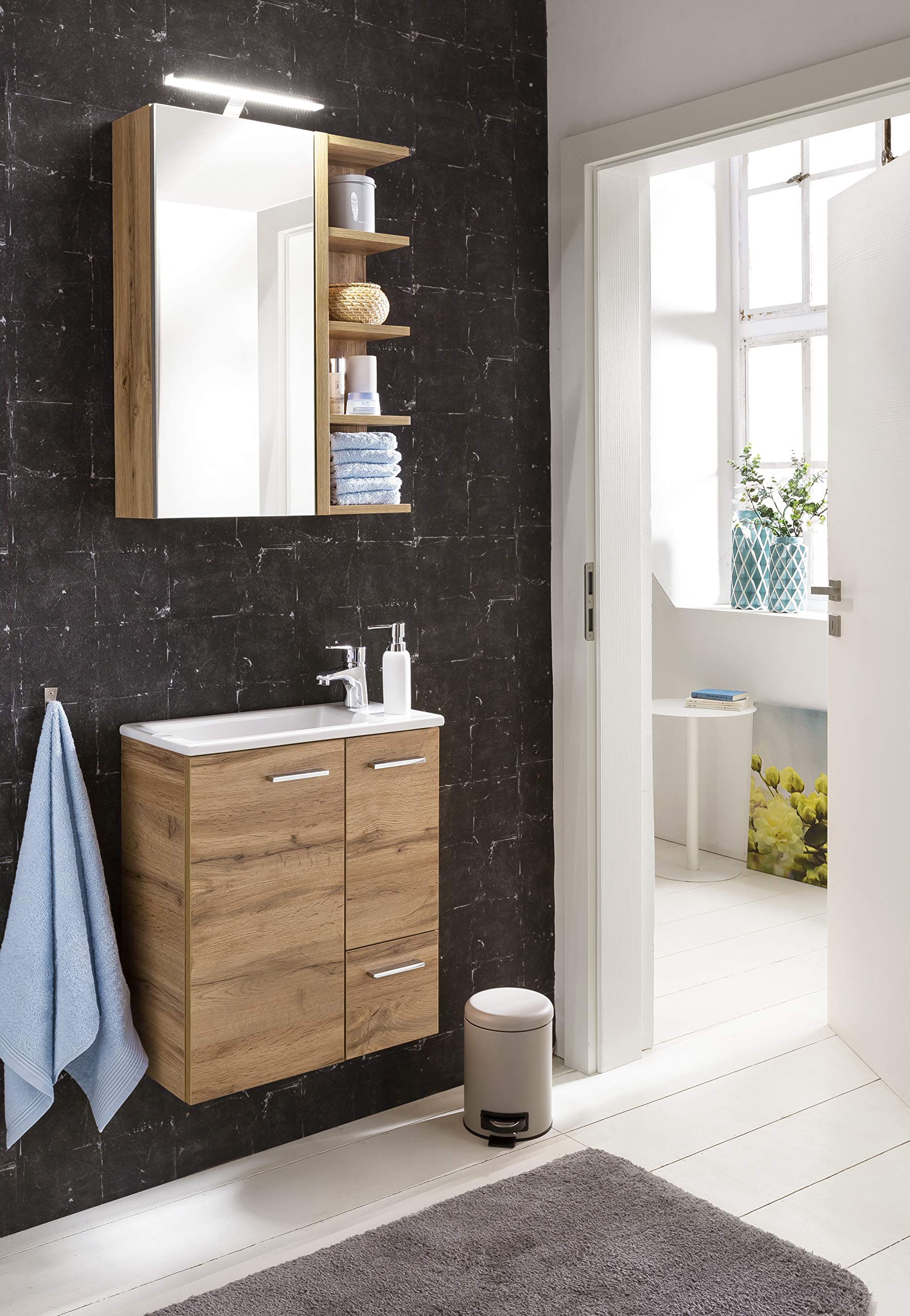 Schildmeyer Matteo 137111 Meuble Vasque, Décor Chêne Rustique, 50 x 25 x 60 cm