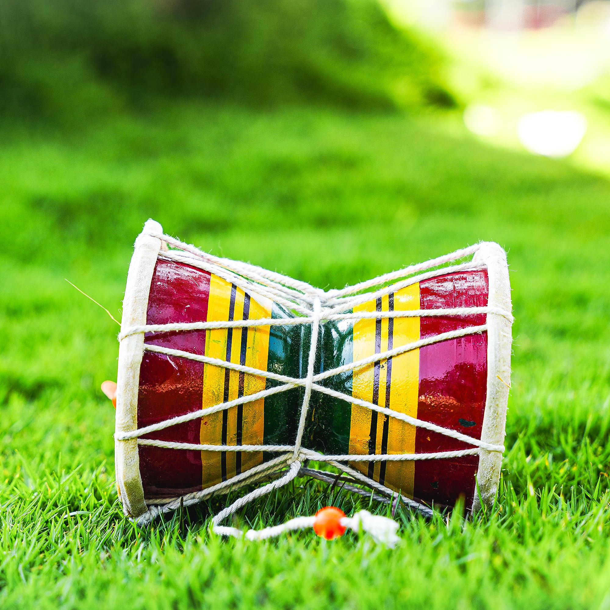 Puja N Pujari Musical Instrument Multicolored Wooden Damroo/Damaru/Damru for kirtan, School Play and Folk Dance 1