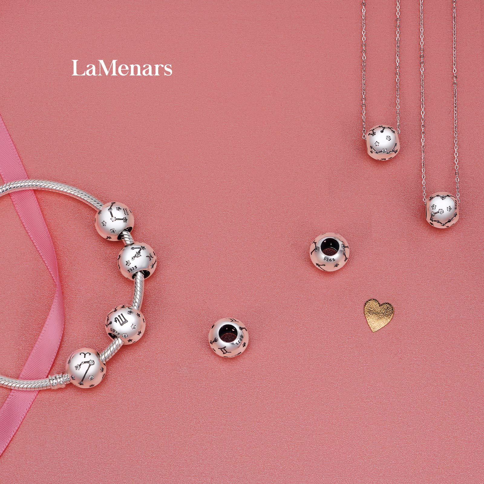 LaMenars Ciondolo a forma di segno zodiacale, in argento Sterling 925, compatibile con braccialetti e collane Pandora, Chamilia e europei