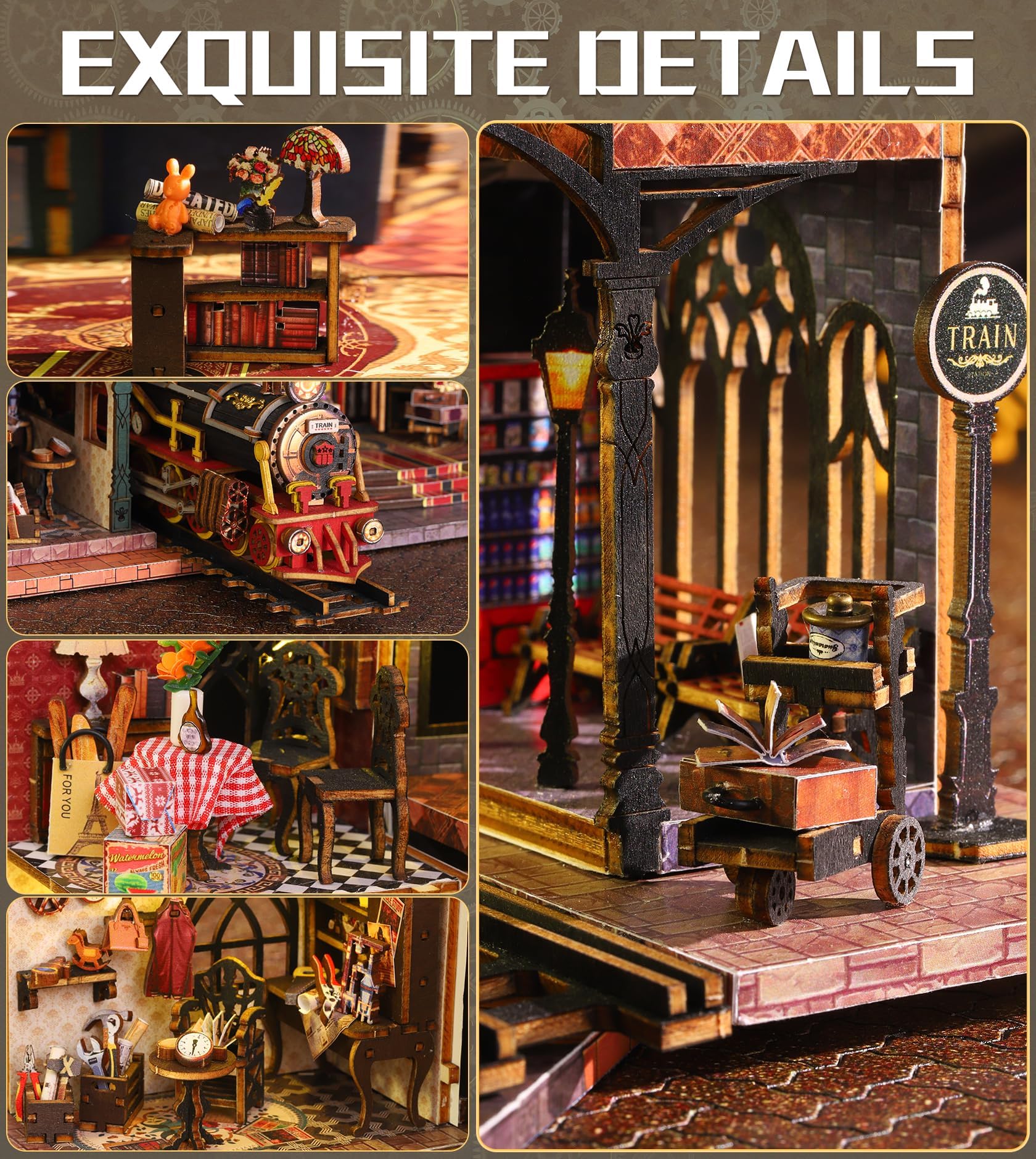 Spilay Miniatur Haus, Fantasy Uhrturmhaus Puppenhaus Holz | DIY Miniature House mit LED-Licht und Musikbox, 3D Puzzle für Erwachsene, Miniatur Bausatz, Regal Deko Geschenk