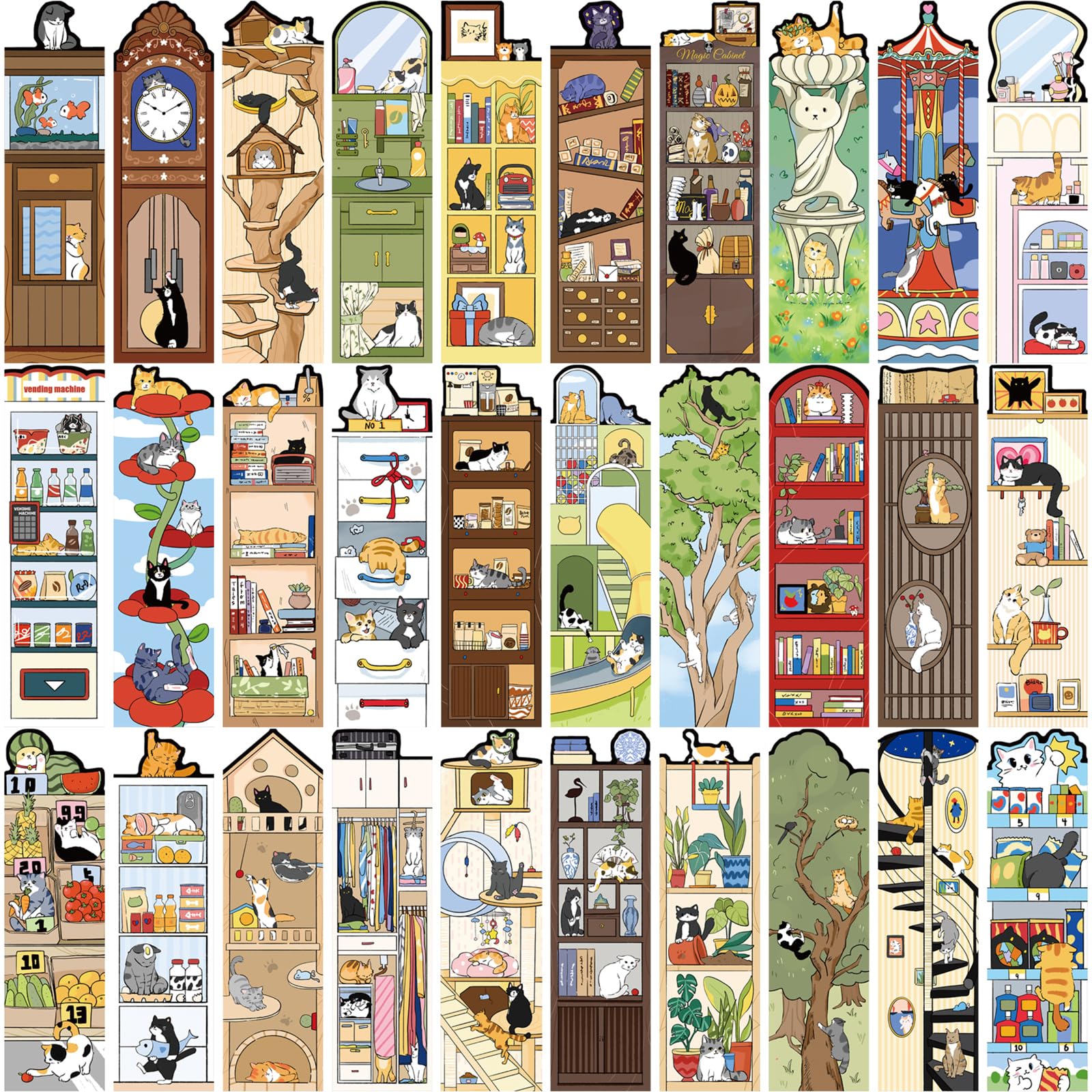 GUBPHK 30 PCS Cat World Bookmark, Bookmarks for Cat Lovers, Bulk Bookmarks for Men and Women, Unique Book Mark for Reading for Boys, Girls, Students,