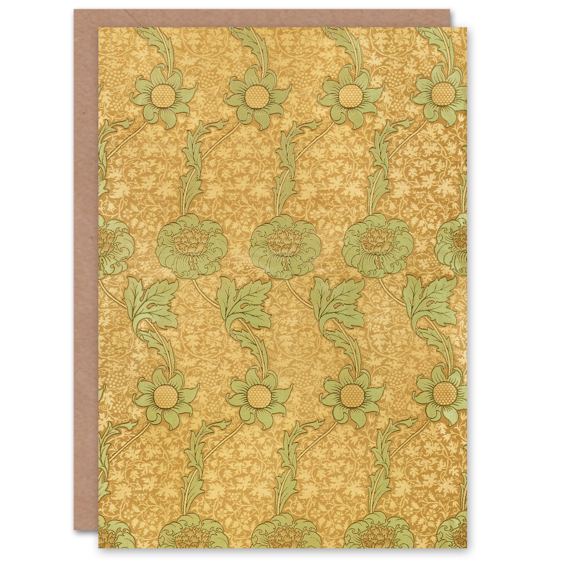 William Morris Art Card Kennet Floral Pattern Orange Green