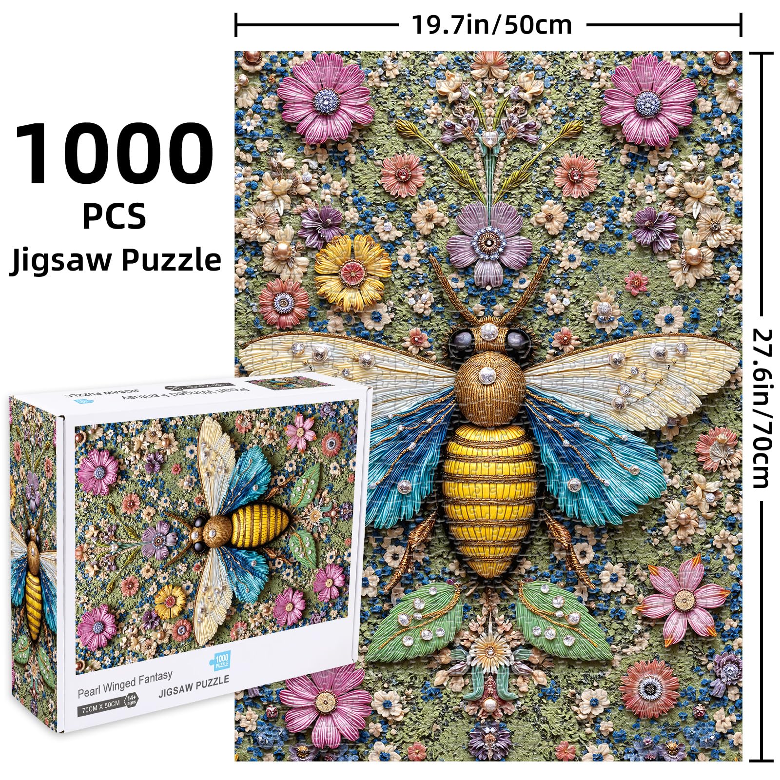 Floral Bee Jigsaw Puzzles 1000 Pieces, Ultra-Difficult Animal Plant Jigsaw Puzzles for Adults 1000 Pieces, Impossible Flower Bee Art Puzzle for Expert Puzzle Lovers, Unique Gift Wall Decor