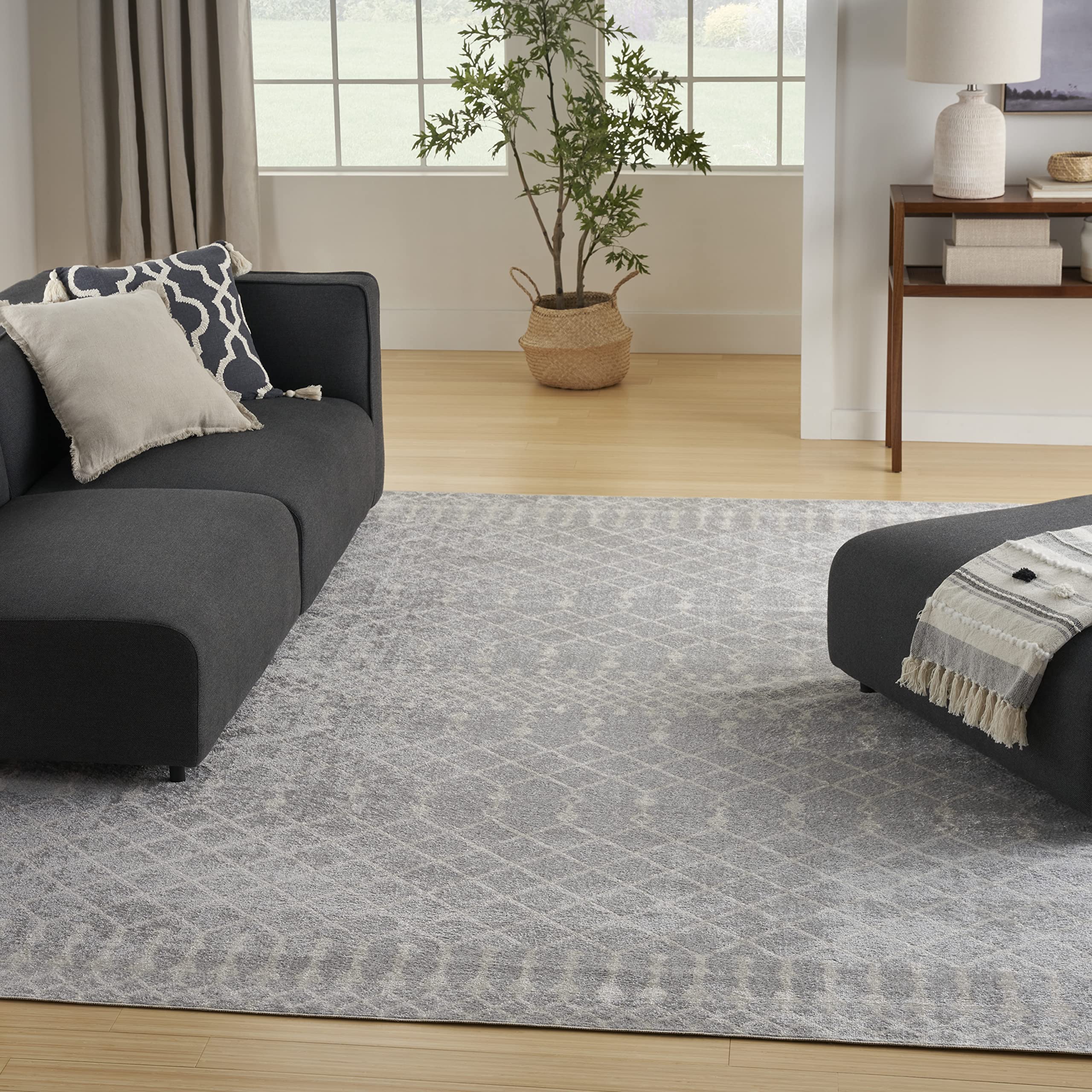 Nourison Home Astra Machine Washable Grey 7'10" x 10' Area Rug - Easy Clean, Non Shedding, Bed Room, Living Room, Dining Room, Kitchen (8' x 10')