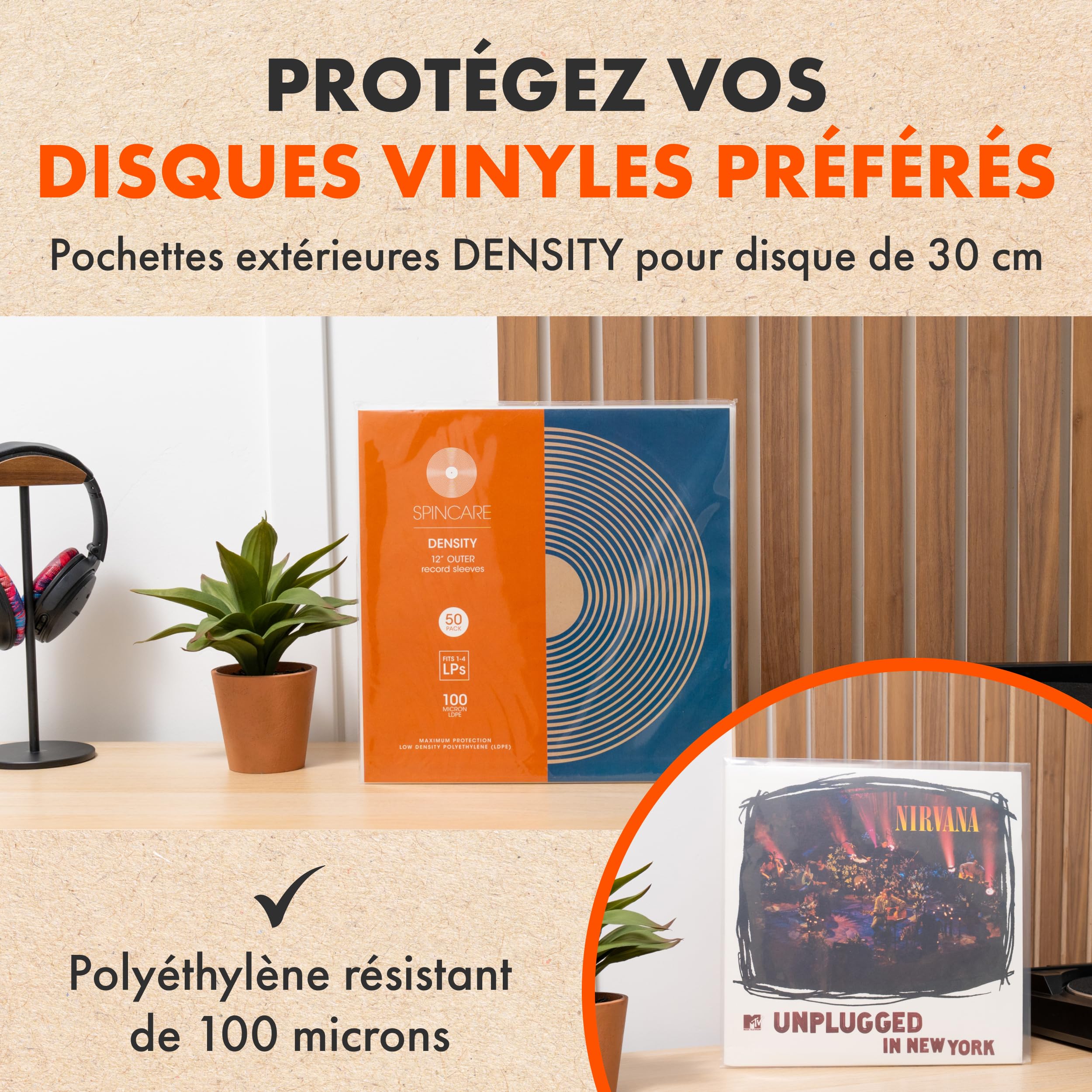 Spincare 50x Pochettes extérieures 33 Tours avec protection UV pour vinyles | Density pochette de protection LP simple & double album | polyéthylène robuste archivage pour rangement de disques vinyles