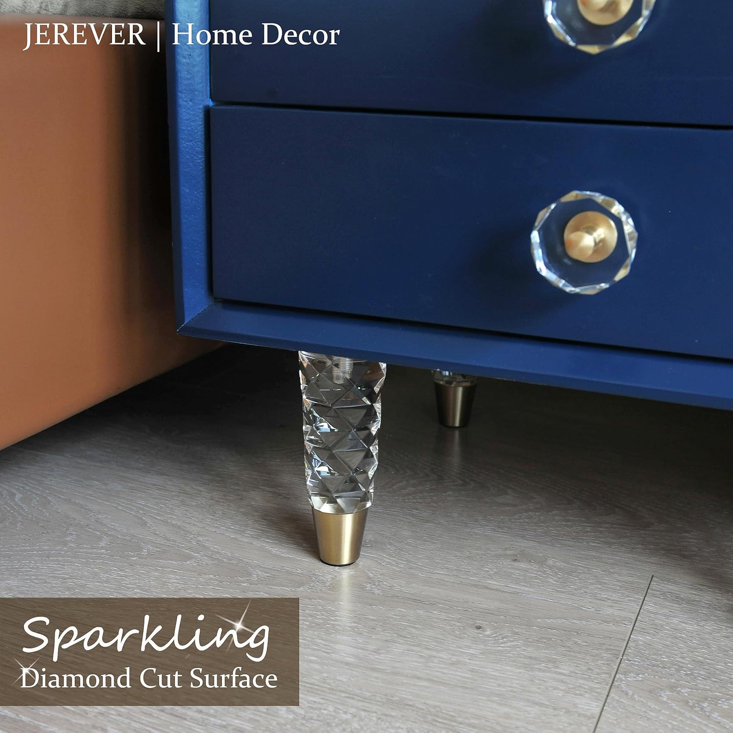 JEREVER Diamond Pattern Acrylic Furniture Legs Pack of 4 Replacement Sofa Cabinet Feet Modern Clear Home Decor (5.9inch)