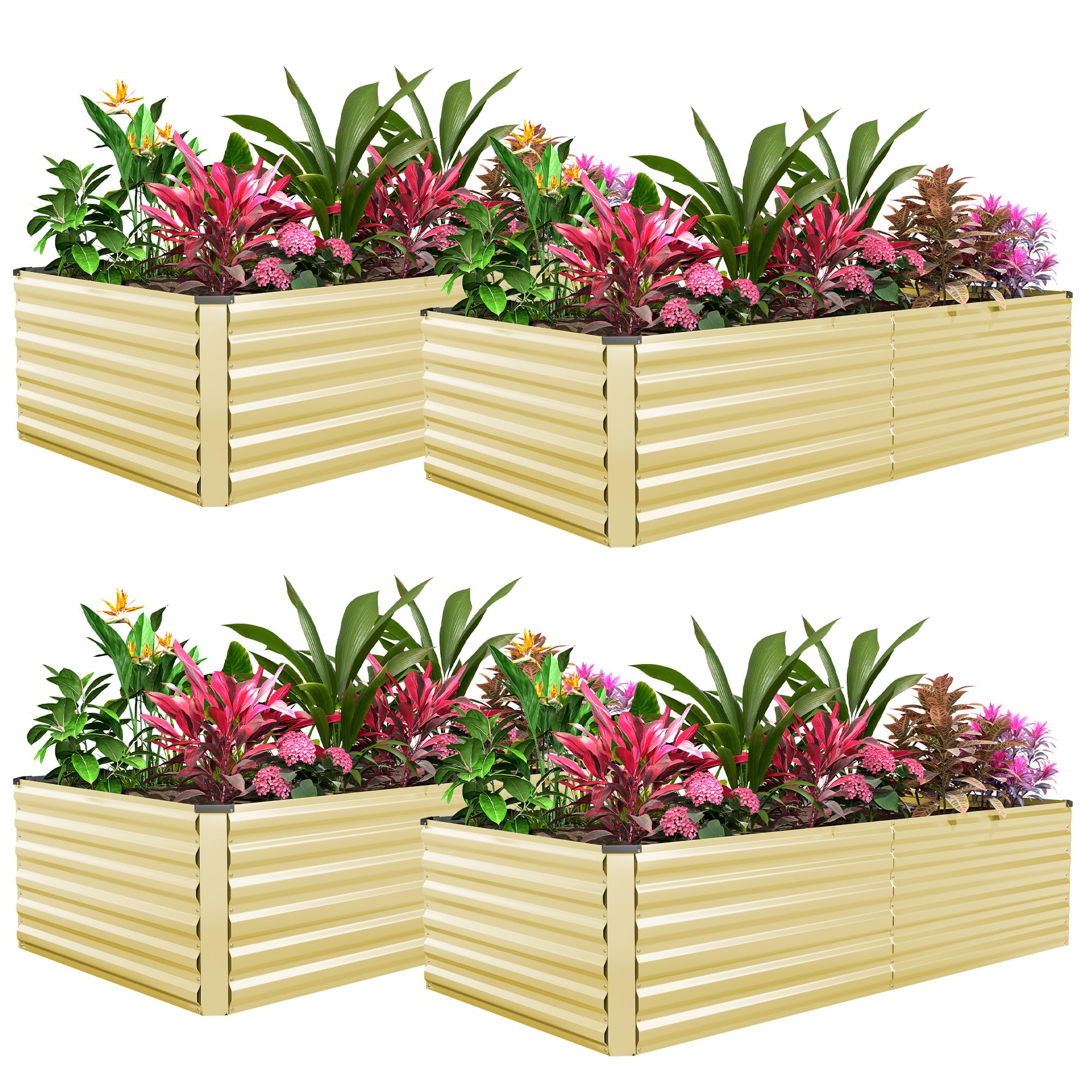 FOOWIN 4pcs 8x4x2ft Galvanized Raised Garden Bed