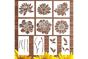 10Pcs Flower Stencils for Painting, Reusable Flower Stencils for Painting on Wood, Sunflower Peony